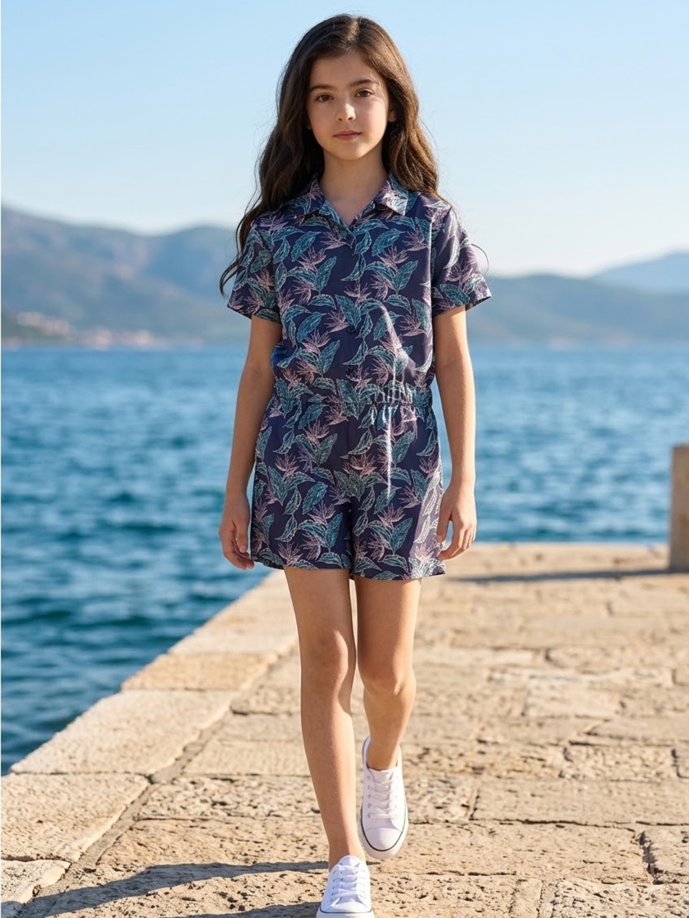 Magellan Outdoors Girls 4T Navy Caddo Lake Printed Dress Mood Indigo Birds NWT